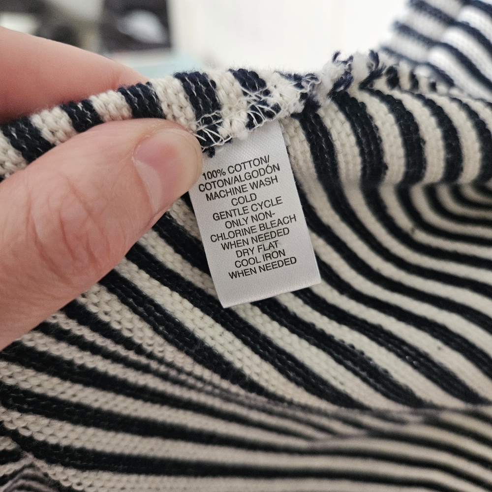 LOFT Navy and White Striped Cardigan Women's Large - Picture 5 of 5